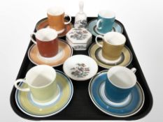 A group of six Wedgwood Susie Cooper coffee cans and saucers, and a Wedgwood Kutani Crane pin dish,