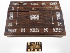 A Victorian rosewood and mother of pearl inlaid writing slope,