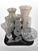 A group of crystal vases, jugs, bowl, flower ornaments, etc.