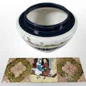 A large Dutch earthenware planter decorated with landscapes, diameter 37cm,