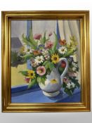 Danish school : Still-life flowers in a jug, oil on canvas, 37cm x 44cm.