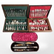 A teak-cased canteen of community cutlery, a canteen of Arthur Price Country Plate cutlery,