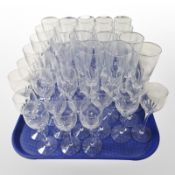 Approximately 42 crystal drinking glasses.
