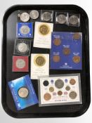 A group of British coin sets, crowns, £2 Britannia coin struck in silver, etc.