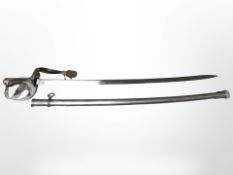 An Italian 1871 pattern cavalry sword with pipe-back blade, steel hilt, wooden grips and portapee,