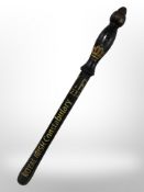 A Victorian turned wooden police truncheon with later Royal Irish Constabulary lettering,