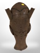 A reproduction steel horse plate armour headpiece, length 60cm.