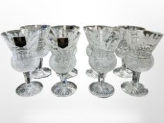 A set of eight Edinburgh Crystal wine glasses etched with thistles, height 13cm.
