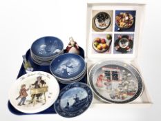 11 Bing & Grøndahl blue and white porcelain Christmas plates, Royal Doulton figurine,