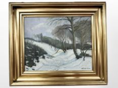 W Larsen : A snow-covered hillside, oil on canvas, 35cm x 29cm.