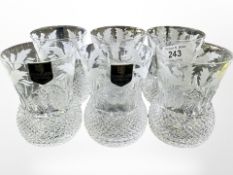 A set of six Edinburgh Crystal tumblers etched with thistles, height 10cm.
