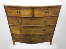 A Victorian mahogany bow fronted five drawer chest,