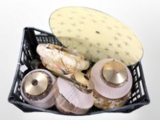 Two Art Deco marbled glass pendant light shades, and four further shades.