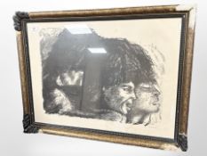 A continental signed monochrome print depicting head and shoulder studies, 78cm x 57cm.