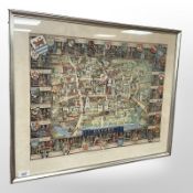 A Pictorial Maps Limited colour print depicting Oxford, 68cm x 55cm.