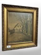 Danish school : Charcoal and crayon study of a farmhouse, 29cm x 36cm.