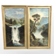 W Ebdon (British, 19th century) : Two river studies, oil on canvas, each 59cm x 29cm.