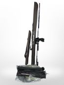 A Mackerel Pro Beach 12-foot fishing rod, an Imax Seabass rod, a further Imax Rockspin rod,