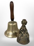 A Victorian brass bell and further figural bell,