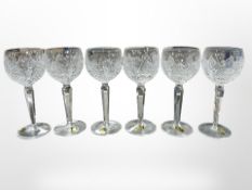 A set of six Waterford Crystal Alana hock glasses with hexagonal stems, height 18.5cm.