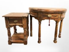 A Sheesham wood demi lune hall table, width 90 cm,