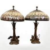 A pair of Tiffany style leaded glass table lamps,