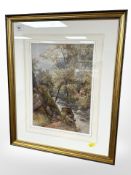 Nineteenth century School : Figures by a bridge, watercolour, indistinctly signed,