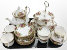 22 pieces of Royal Albert Old Country Roses tea china including a cake stand.