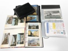 Four albums of 20th-century colour postcards and a further leather-bound photograph album (empty).