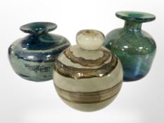 Three bulbous Mdina glass vases, tallest 11.5cm.