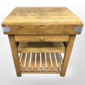 A pine butcher's block,