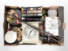 Miscellaneous items to include and hour glass, set of Lord of The Rings volumes, fire tongues,