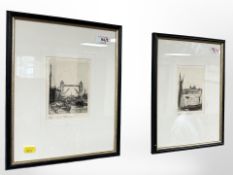 Edward Cherry FRSA (British, 1886-1960) : Tower Bridge, London, drypoint etching, signed in pencil,