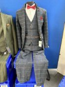 A gent's Marc Darcy blue tweed three piece suit, chest size 40, trousers 36 regular,