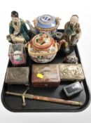 A group of oriental wares including pair of glazed earthenware figures,