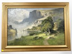 Frank Thomas Carter (British, 1853 - 1934) : Mountainous valley landscape, oil on canvas,