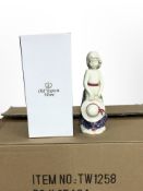 18 matching Old Tupton Ware figures of girls in purple floral dresses, height 20cm, all boxed.