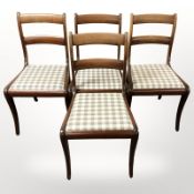 A set of four mahogany dining chairs in checkered fabric and a further pair of chairs (6)