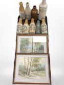 A group of stone ware and glass bottles bearing advertising including Hopper & Anderson Morpeth,