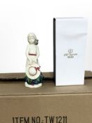 18 matching Old Tupton Ware figures of girls in green floral dresses, height 20cm, all boxed.