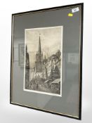 J R Hutchinson (Early 20th century) : High Street, Bristol, etching, 39 cm x 24 cm, framed.