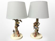 A pair of Goebel figural lamp bases with shades.