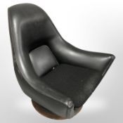 A 20th century Scandinavian black leather swivel lounge chair