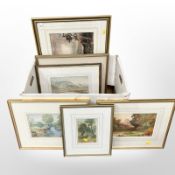 Six 19th century and later watercolour drawings, some indisticntly signed depicting landscapes.