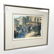 French School : Street musicians, colour print, indistinctly signed, numbered 36/350, 37 cm x 28 cm.