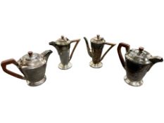 Two Walker & Hall silver-plated teapots and a further two coffee pots, tallest 19.5cm.
