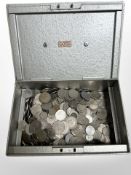 A Ryman Conran cashier's tin (with key) containing a large collection of cupro-nickel coins,