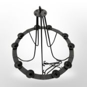 A wrought iron chandelier,