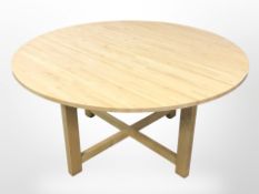 A modern circular dining table,
