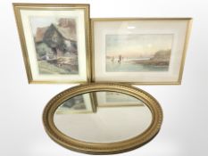 Pelham Dixon (late 19th century) : Fishing boats off a rocky shore, watercolour, 27 cm x 45 cm,